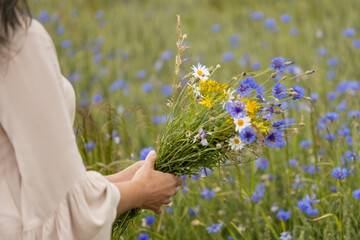 Woman Holding Handpicked Medicinal Wildflowers
