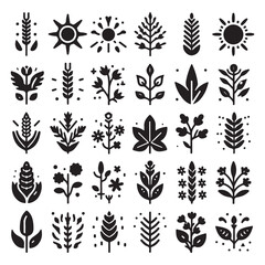 Minimalist Seasonal Plant Icon Pack Vector - Nature and Garden Silhouettes