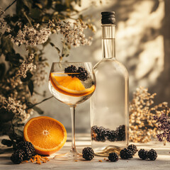 Refreshing Gin Cocktail with Orange and Blackberry – Elegant Summer Drink Setup
