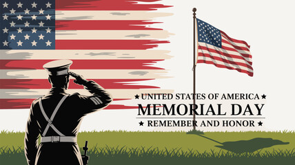 silhouette of soldier saluting american flag with memorial day message, honoring fallen heroes, patriotism and remembrance in usa