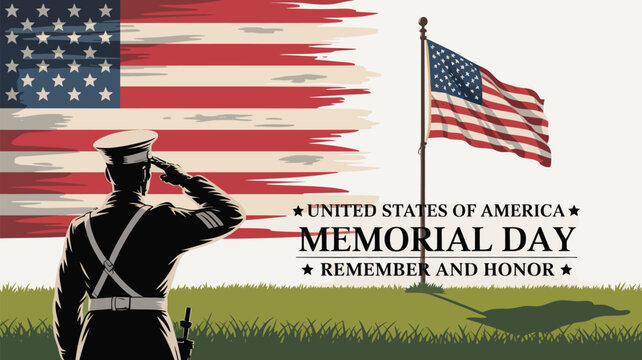 silhouette of soldier saluting american flag with memorial day message, honoring fallen heroes, patriotism and remembrance in usa