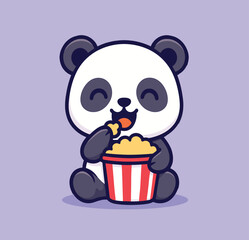 Cute panda eating popcorn cartoon vector icon illustration animal snack food icon isolated flat