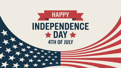happy independence day 4th of july celebration banner with american flag design, patriotic colors, stars, stripes, and festive typography