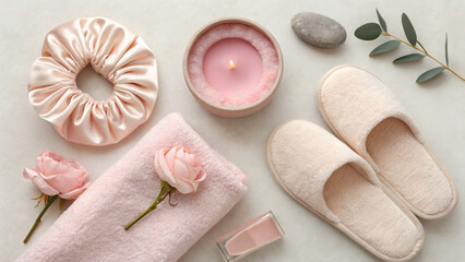 Minimal Bachelorette Spa Night Flatlay with Candles and Face Mask
