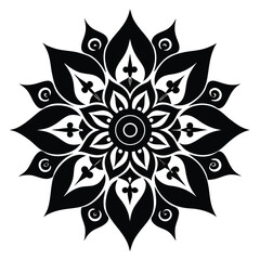 Elegant Black and White Mandala Design Floral Symmetrical Pattern