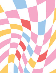 Distorted checkered grid, colorful warped squares, trendy geometric wallpaper, fun and energetic background