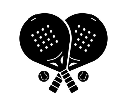 Silhouette logo of crossed padel racket and ball with simple and modern design