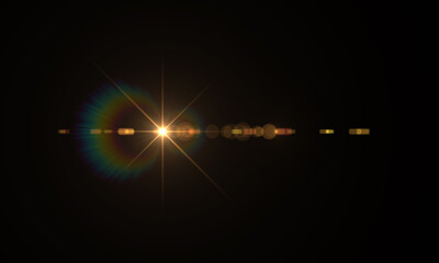 Color Lens Flare light over Black Background. Easy to add overlay or screen filter over Photos