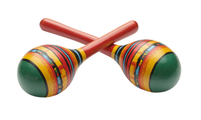 Colorful maracas musical instrument for rhythm and percussion isolated on transparent background.