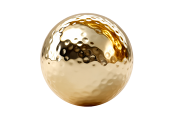 Shiny golden sphere with textured surface on transparent background