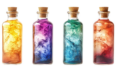Colorful swirling galaxy potion bottles creative art on isolated on transparent background.