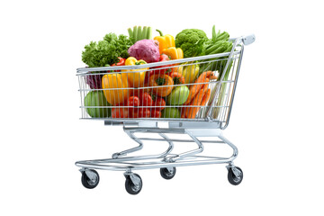 Fresh produce filled shopping cart on transparent background