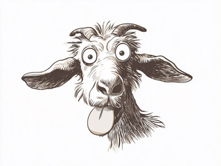 Cartoon Goat With Wide Eyes and Tongue out Enjoys a Silly Moment in a Whimsical Setting