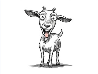 Cartoon Goat Character With Wide Eyes and Tongue out Standing Playfully on a Clean Background