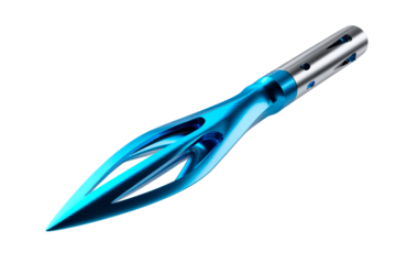 Unique blue spear tip design with metallic accents for archery use