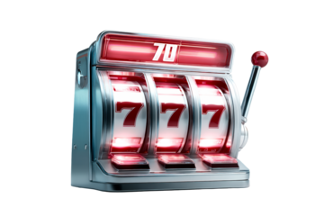 Classic slot machine with red sevens on transparent background