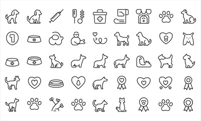 Dog and pet care line icons collection