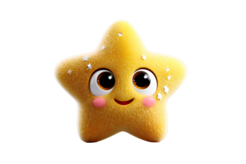 Cute fluffy star character with big eyes and sparkling features