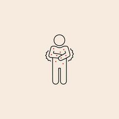 Human stick figure with red rash on body icon flat vector design. 