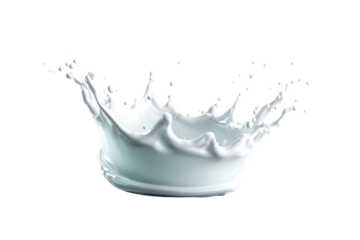 Circular splash of milk creating dynamic patterns in transparent space