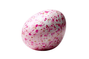 A speckled egg displays a vibrant mix of pink and white hues