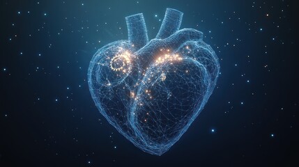 Digital Heart, Abstract Anatomy, Dark Background, Technological Visualization