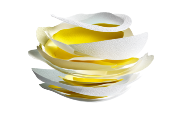 Layered paper sphere sculpture with yellow accents