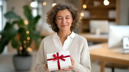 A colleague offering a thoughtful farewell gift to a friend