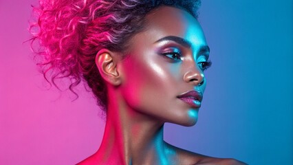 Naklejka premium intricate-portrait-of-a-woman-with-vibrant-gradien.