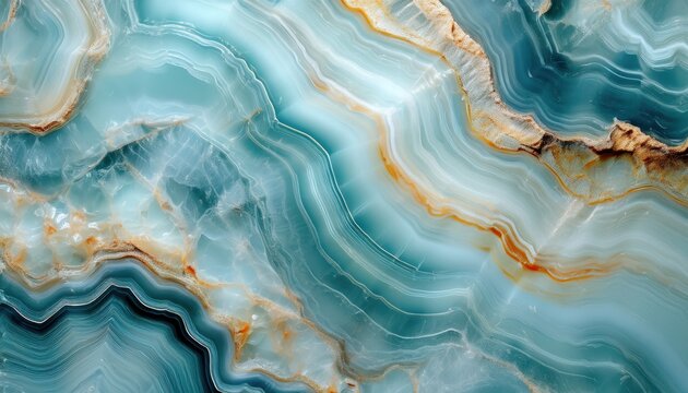 luxury teal blue agate stone texture with golden orange veins and layered striations for elegant web design, branding, print media, or interior surface mockup

