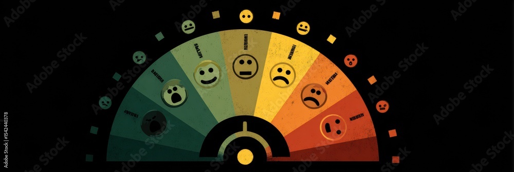 Poster emotional wheel displaying feelings categorized by intensity in a vibrant gradient from joy to sadne