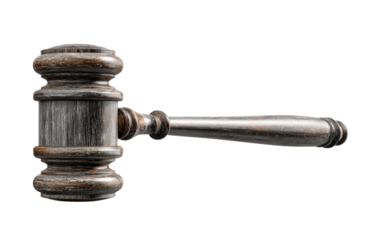 Wooden gavel resting on a transparent background