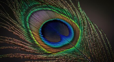 Close-up of a vibrant peacock feather