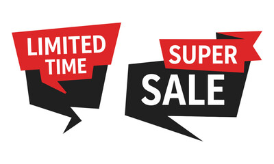 Obraz premium Dynamic Red and Black Sale Tags: Limited Time Super Sale. Interconnected red and black 