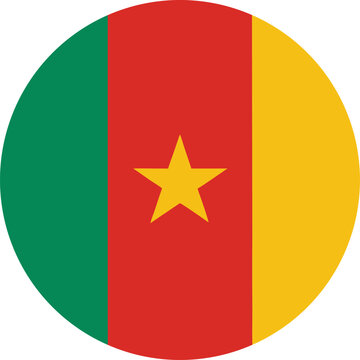 cameroon flag in a circle, round icon with green red yellow and star vector