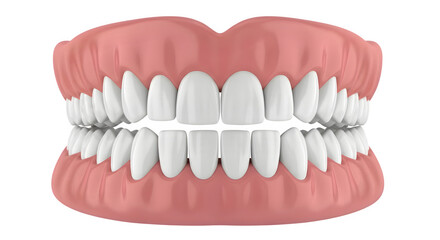 Full set of teeth dental health oral hygiene dentistry perfect smile white teeth healthy gums care concept on transparent background