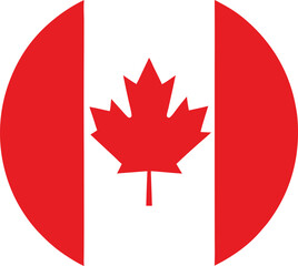 canada flag in a circle, round icon with red maple leaf vector illustration

