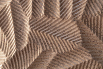Parametric carved pine panel with dynamic grain ripples