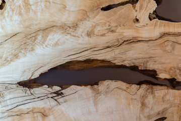 Live edge burl wood with black epoxy resin