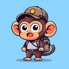 Obraz premium Cute Monkey Traveler on Light Blue