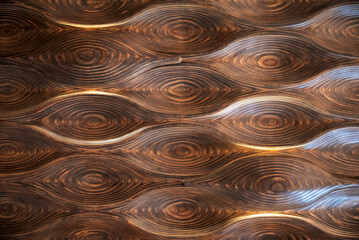 Natural carved brown wooden wave texture background