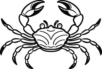 detailed crab illustration, black and white marine animal drawing vector