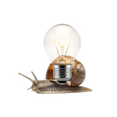 Snail with lightbulb creative idea slow progress innovation concept illustration stock photo image on transparent background