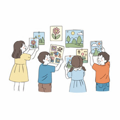 Cute Handdrawn Child Artwork Gallery Exhibition Show Illustration