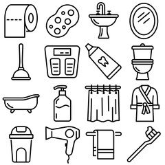 Toilet and Bathroom Essentials Icon Set Outline Style