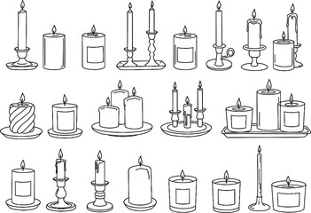 Collection of Hand-Drawn Candle Illustrations Various Styles and Designs