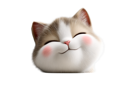 Cute smiling cat face with blush and fluffy fur