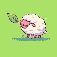 Cute Sheep Eating Leaf - Grassy Field