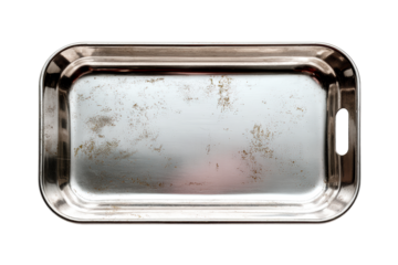 Scratched metal tray on a transparent background