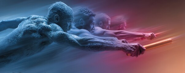 Symbolic representation of teamwork through a dynamic athlete group illustration